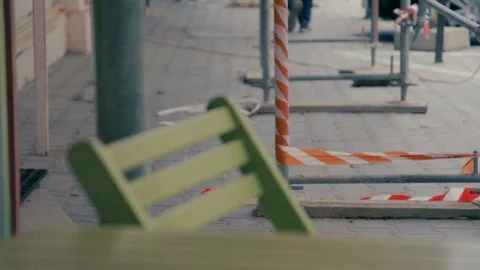 Cityscape. Restrictive tape. Cafe. Stock Footage 100228624