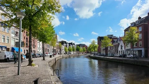 Cityscape with river A in the idyllic City of Groningen, Netherlands Stock Footage 304242525