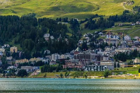 Cityscape of Saint Moritz in summer Stock Photos