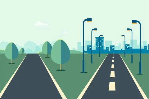 Cityscape scene with road two ways  and sky backgroun Stock Illustration