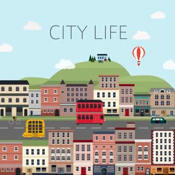 Cityscape scenery in flat design Stock Illustration