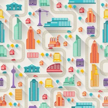 Cityscape seamless pattern with buildings Stock Illustration