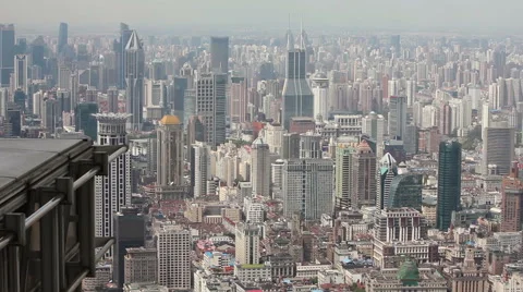 Cityscape of Shanghai seen from the top of skyscraper , Shanghai, China Stock Footage 40221218