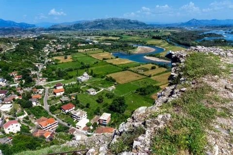 Cityscape of Shkoder from the Rozafa Castle, Shkoder, Albania Stock Photos