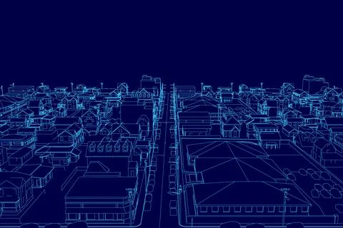Cityscape is shown in blue with a dark sky. The buildings are tall and the Ilustración de archivo