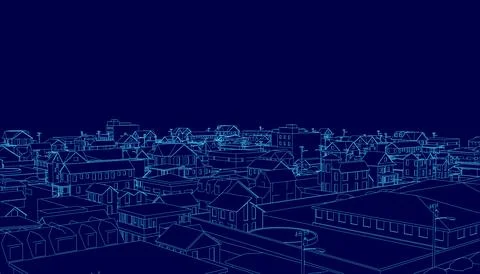 Cityscape is shown in blue with a dark sky. The buildings are tall and the Ilustración de archivo