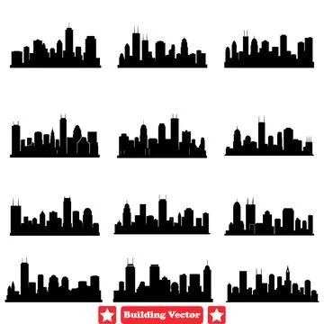 Cityscape Silhouette Pack Dynamic Vector Buildings Enabling Versatile Desig.. Stock Illustration