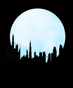 Cityscape skyline at full moon Stock Illustration