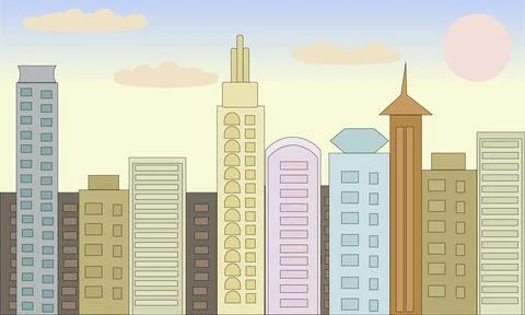 Cityscape skyline with skyscrapers. Urban downtown big city megapolis vector Stock Illustration