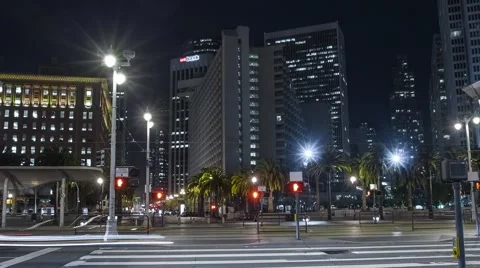 Cityscape Skyscraper Hyperlapse Timelapse San Francisco At Night Stock Footage 50024089