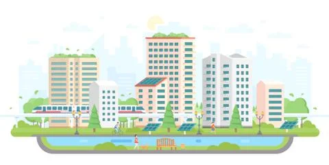 Cityscape with solar panels - modern flat design style vector illustration Stock Illustration