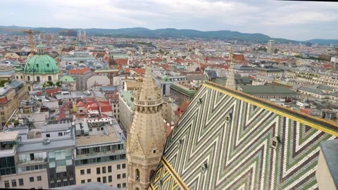 Cityscape from St Stephen Cathedral, or St Stephansdom Church in Old city center Video stock 201189177