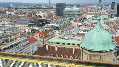 Cityscape from St Stephen Cathedral, or St Stephansdom Church in Old city center Stock Footage 204742338