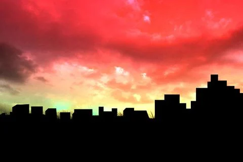 Cityscape stencil on red sky 스톡 일러스트