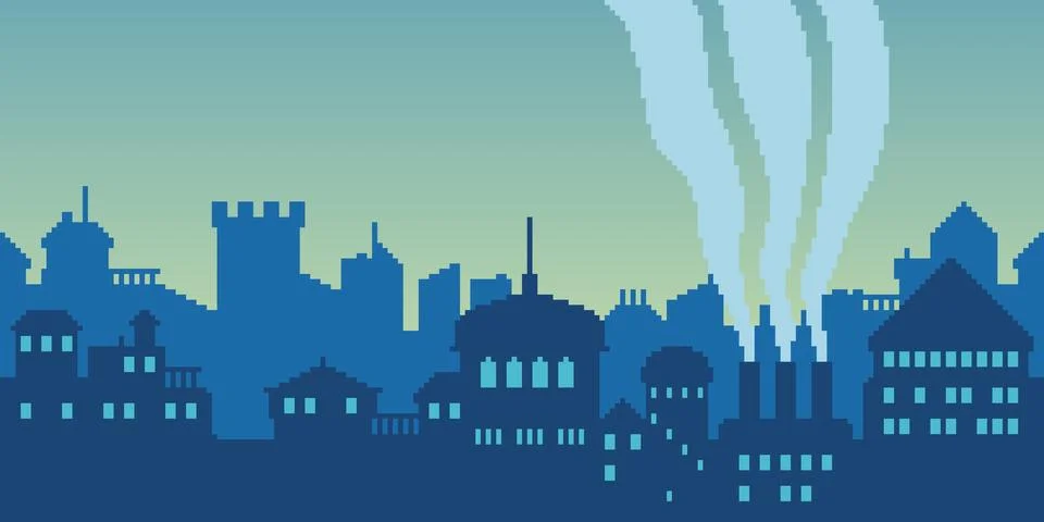 Cityscape in the style of a platformer Stock Illustration
