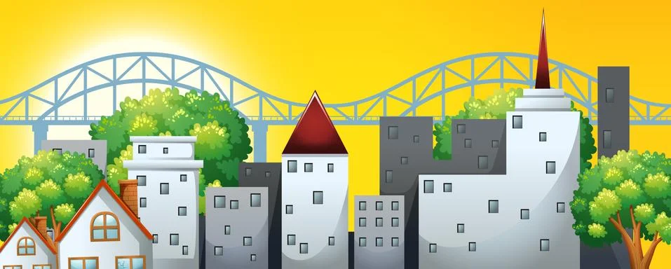 A cityscape at sunset Stock Illustration
