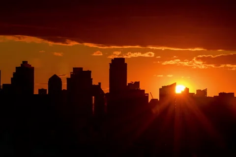 Cityscape Sunset to Night Timelapse Stock Footage 212786387