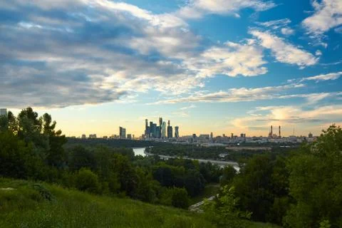 Cityscape at sunset Stock Photos
