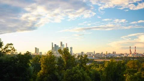 Cityscape at sunset Stock Photos