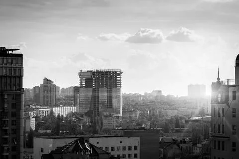 Cityscape at sunset. Stock Photos