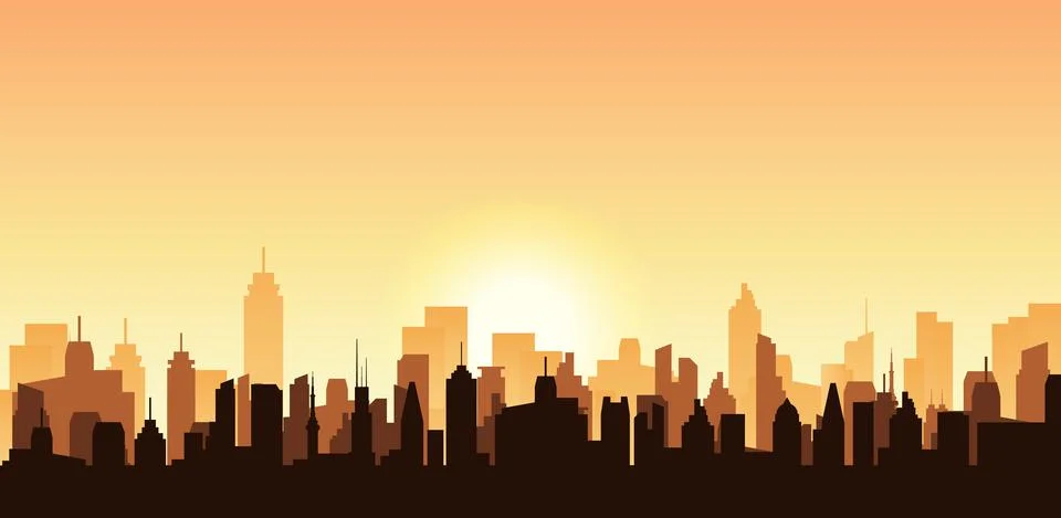 Cityscape sunset vector background retro vintage cartoon. Cityscape skyline Stock Illustration
