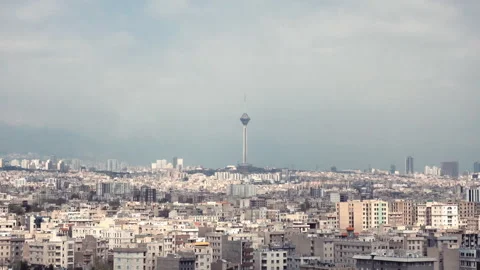 The cityscape of Tehran with the view of the Milad tower Stock Footage 336006943