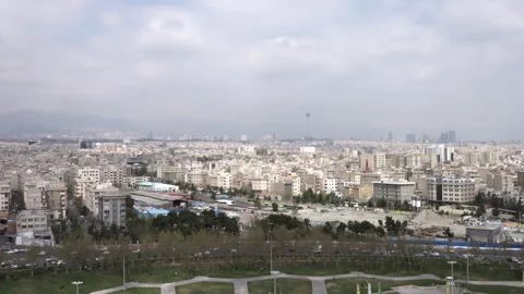 The cityscape of Tehran with the view of the Milad tower Stock Footage 336027979