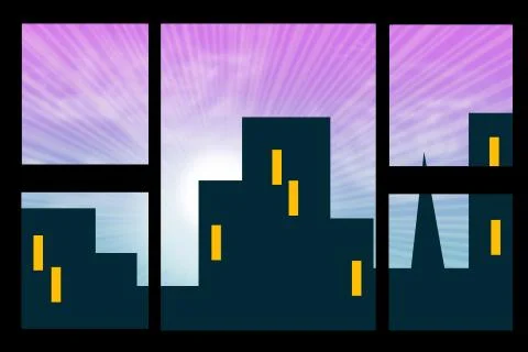 CITYSCAPE THROUGH A WINDOW Stock Illustration