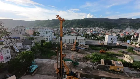 Cityscape time lapse construction site from day to night. Cam Pha, Vietnam Stock Footage 167146626
