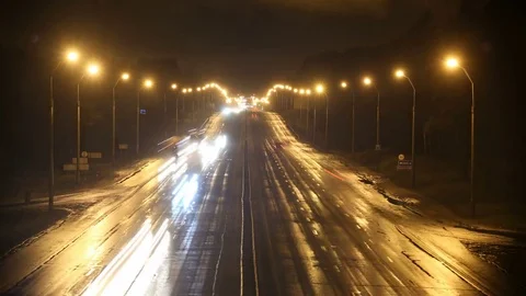 Cityscape timelapse at night. traffic through downtown Video stock 72198542