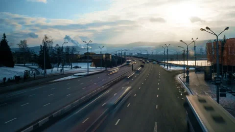 Cityscape, traffic on the bridge, mountain view, timelapse Stock Footage 121434656