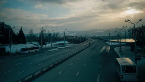 Cityscape, traffic on the bridge, mountain view, timelapse Stock Footage 121605988