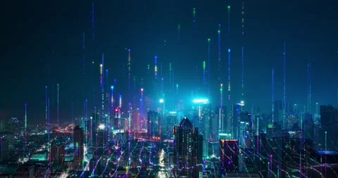Cityscape transforming with growing futuristic data connections Stock Footage 286201178