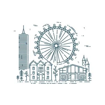 Cityscape in trendy linear style Stock Illustration