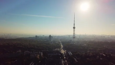 Cityscape with a TV tower 스톡 동영상 107340190