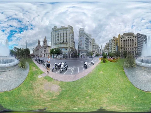 Cityscape Valencia Plaza Ajuntamento 4K 360VR video Stock Footage