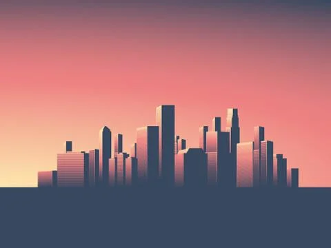 Cityscape vector background. Skyline wallpaper with skyscrapers in sunset or Stock Illustration