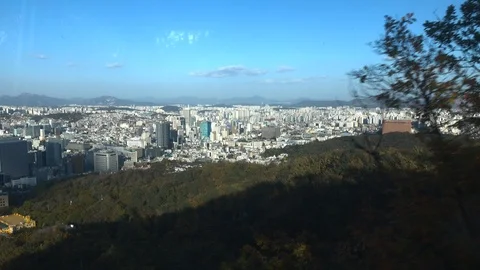 Cityscape view from Cable Car at N Seoul Tower, South Korea Stock Footage 106324520