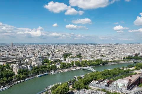 Cityscape view from the Eiffel Tower over the Seine river Paris Ile de France Fotos Stock