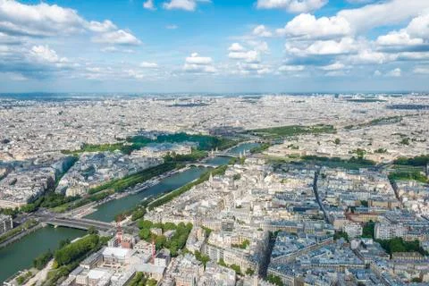 Cityscape view from the Eiffel Tower over the Seine river Paris Ile de France Fotos Stock