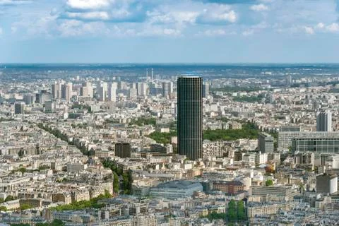 Cityscape view from the Eiffel Tower to Tour Montparnasse Paris Ile de France 스톡 사진