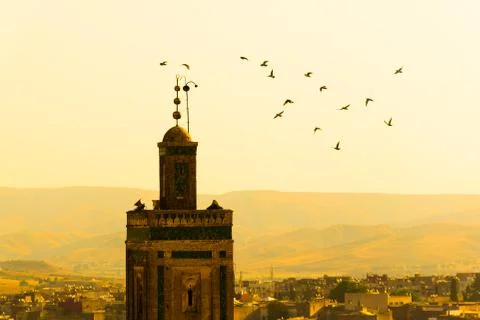Cityscape View over the rooftops of largest medina in Fes, Morocco, Africa Stock Photos