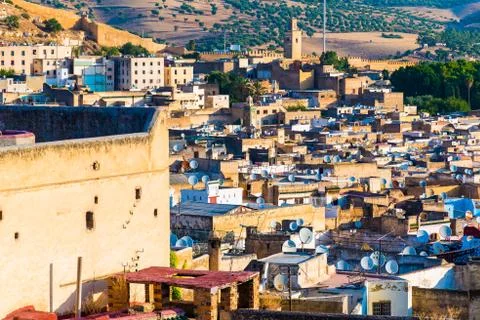 Cityscape View over the rooftops of largest medina in Fes, Morocco, Africa Stock Photos