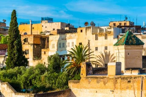 Cityscape View over the rooftops of largest medina in Fes, Morocco, Africa Stock Photos