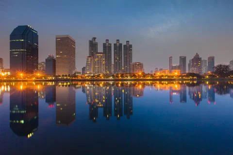 Cityscape view reflection on water Stock Photos
