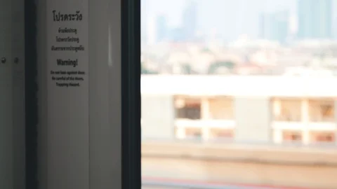 Cityscape view through the window of the moving subway train  Stock Footage 102130920