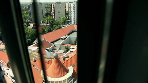 Cityscape view through window while sliding Stock Footage 31595113