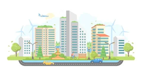Cityscape with windmills - modern flat design style vector illustration Stock Illustration