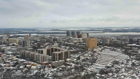 Cityscape at winter in Dnipro city. Video stock 101020671