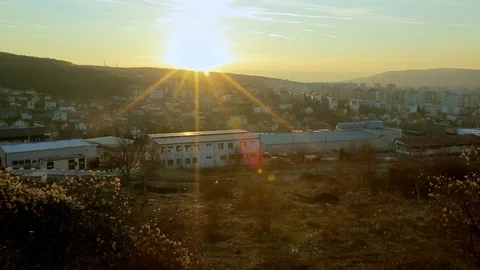 Cityview at sunset Stockbeeldmateriaal 76442026